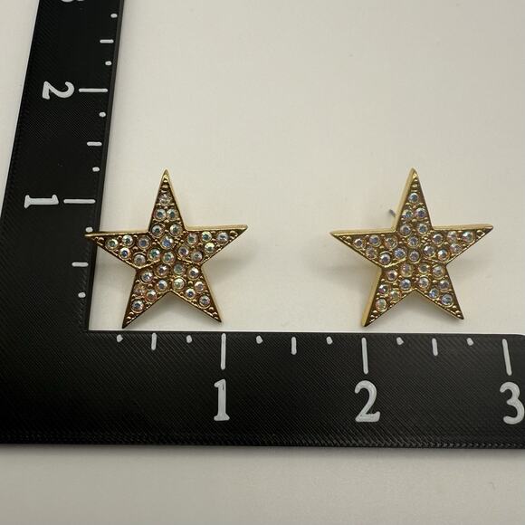 Vintage Kirk’s Folly Earrings Star AB Rhinestone Crystal Gold Tone Pierced - Picture 4 of 4